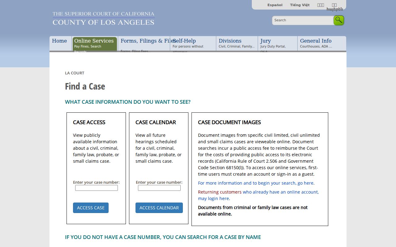 Arcadia people search Los Angeles Superior Court Find a Case name search