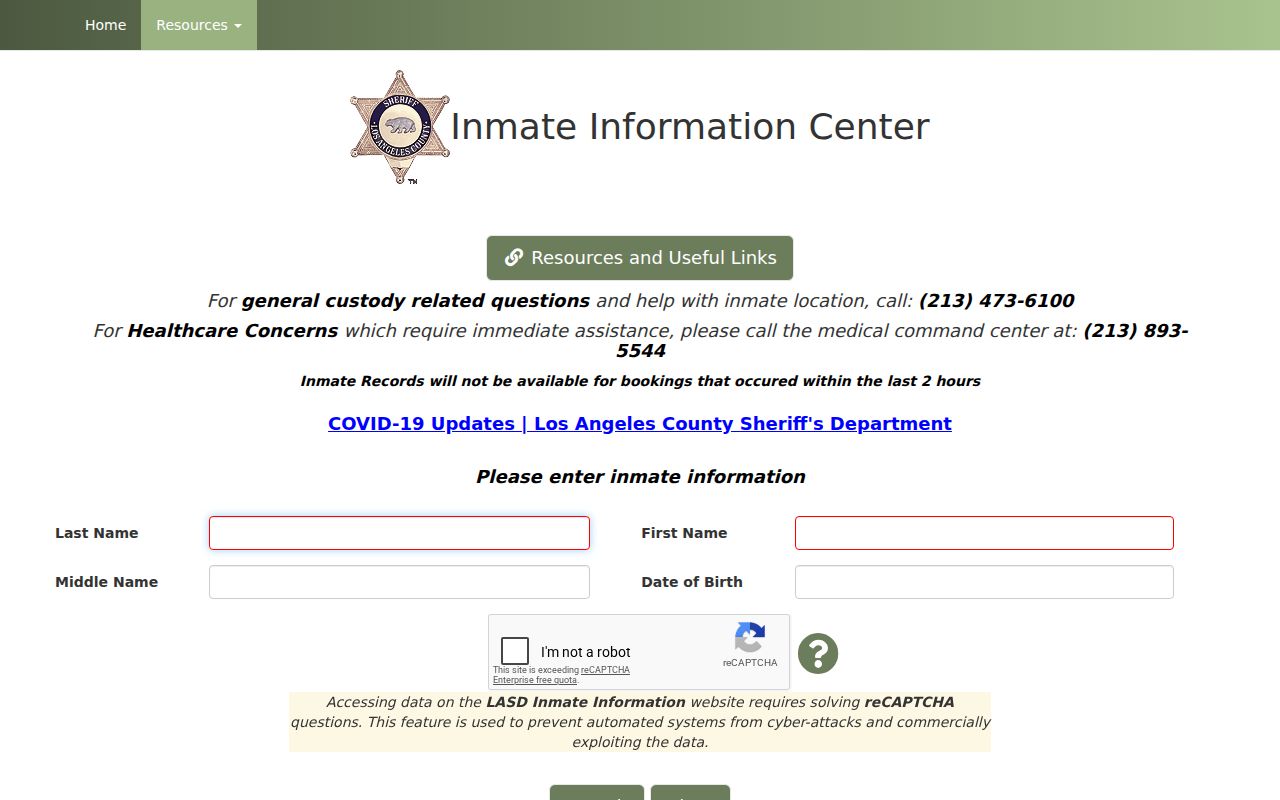 Arcadia people search Los Angeles County LASD inmate locator