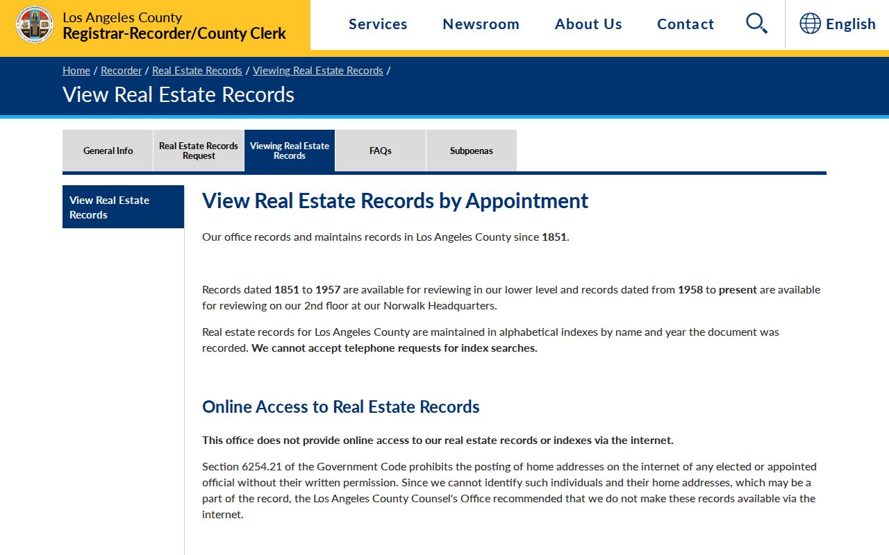 Arcadia public records LA County real estate viewing page